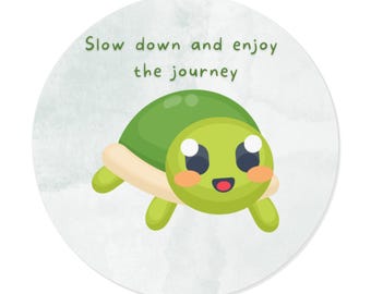 Schattige schildpad vinylstickers, vertragen en genieten van de reis citaten, cadeaus natuurliefhebber, motiverend decor, milieuvriendelijk ontwerp, kunst aan de muur