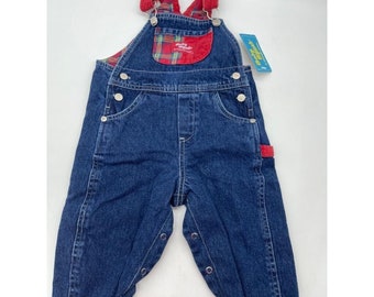 Baby B’Gosh Overall Toddler 18M Multicolor Red Plaid Denim Pockets NEW Vintage