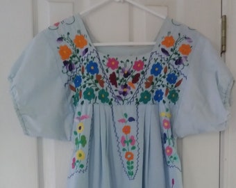 Bohemian Bliss Hand-Embroidered Mexican Midi Dress in S/XS