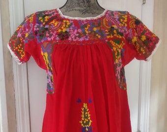 Vibrant Red Mexican Dress: Timeless Elegance with Exquisite Embroidery