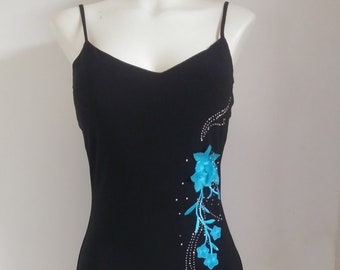 Polaris USA Elegante zwart/blauwe jurk met bloemenmaat L