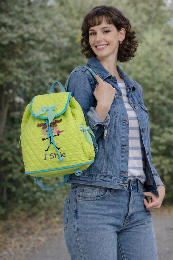 Lime Green and Blue Women\'s Backpack Puffer Crossbody Backpack in Shimmer Ice Blue – Hi Love main image 3