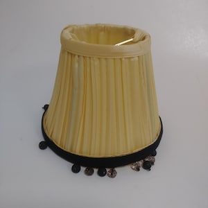 Vintage **SMALL** Fabric Shade // Lamp Shade // Clip on Chandelier Lampshade  4&quot; Clip on Lamp Shade Yellow Hanging Beaded