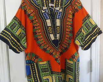 Camisa Dashiki naranja, túnica unisex con estampado africano, estilo caftán tribal, talla grande.