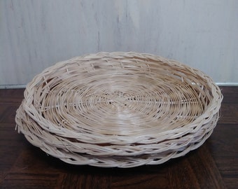 REDUCED ***** Rattan Woven Wicker Paper Plate Holders Set of 3 ~ Rattan Basket Picnic ~  BBQ Picnic Camping RV ~ Run 9" Paper Plate