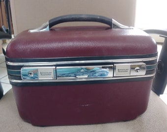 Vintage 1970's American Tourister Escort Train Case, Hard shell Case  ~ Burgundy ~ Travel Vanity ~ Luggage Case ~ Cosmetic Vanity Case