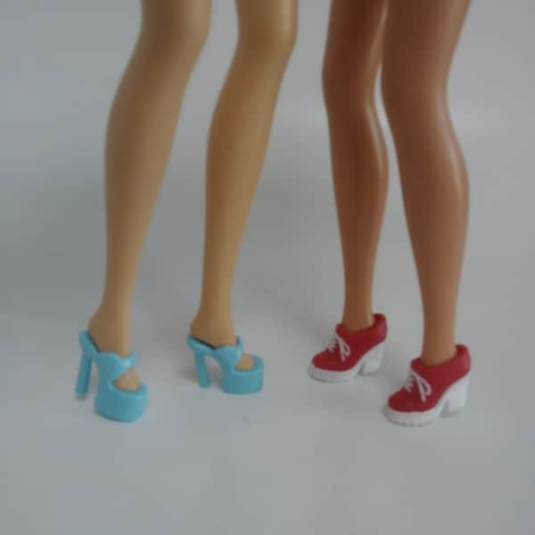 Doll Fashion Dilemma: Chunky Red Ankle Boots vs. Elegant Blue Platform Heels