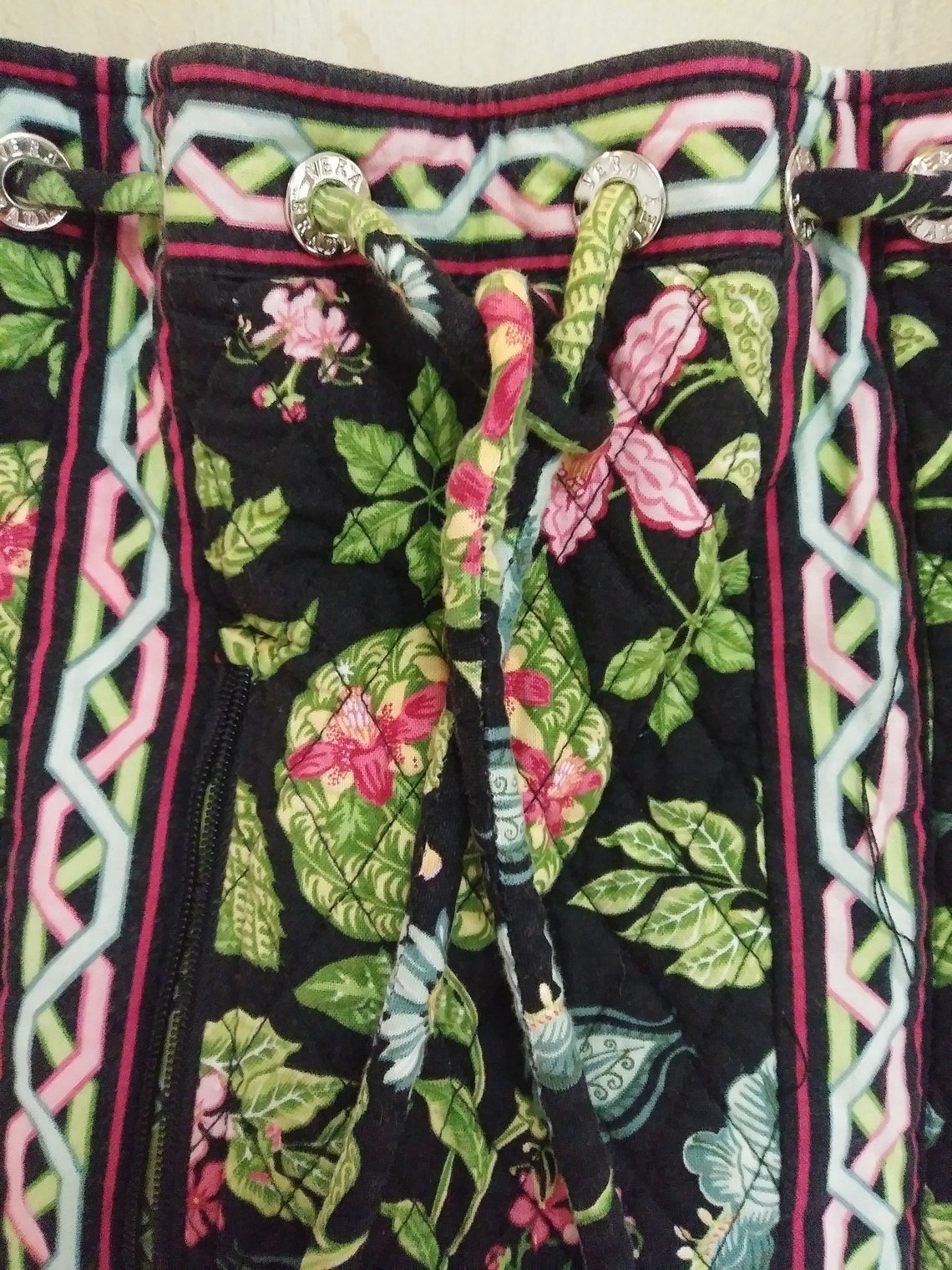 Vera Bradley Drawstring Backpack Retired Pattern Black Etsy