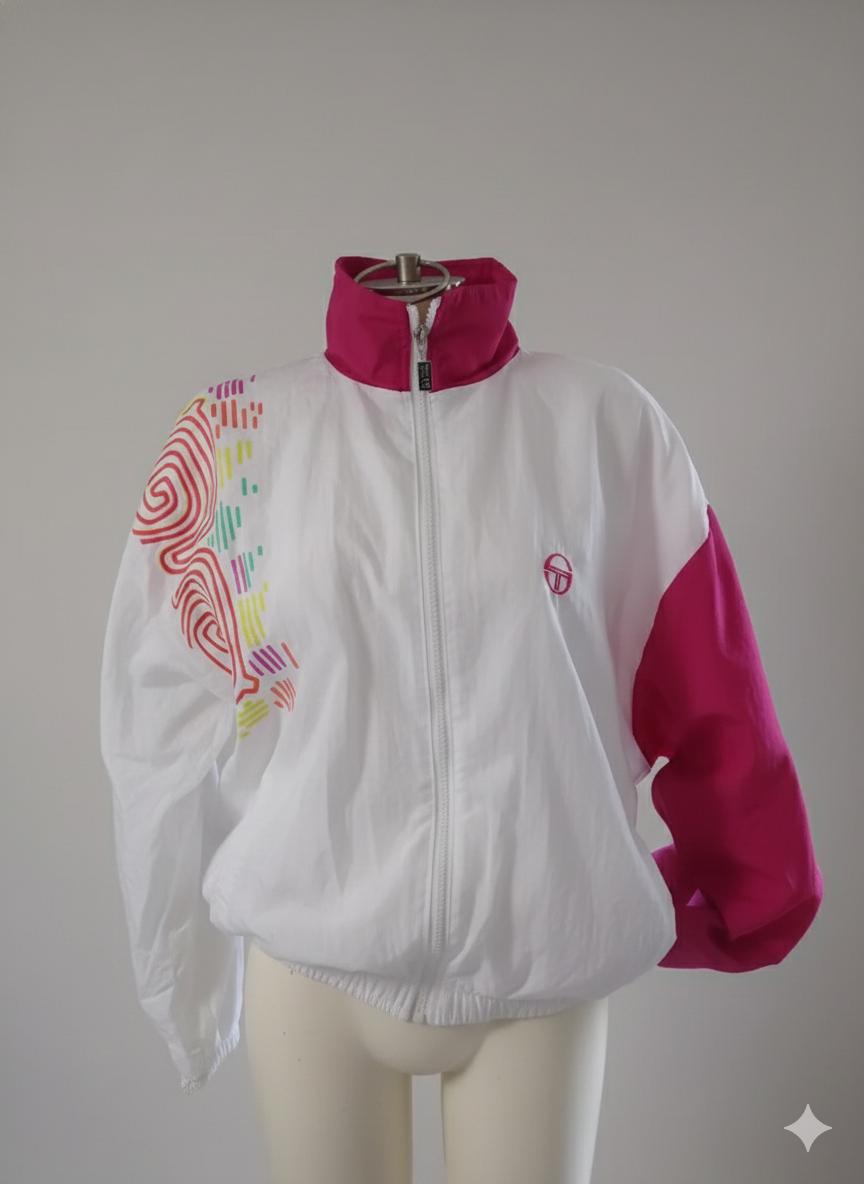Veste Sergio Tacchini Vintage Années 80 - Survêtement Bleu Satin - Taille M - Occasion Très Bon État