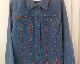 Hearts of Palm Women Denim Jacket Embroidered Floral Size 12