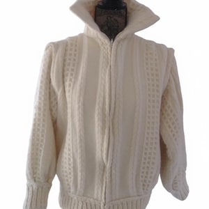 Vintage Trapesties Irland ulljacka väst | Krämfärgad irländsk stickad tröja | Avtagbara ärmar | Fodrad | Fiskartröja