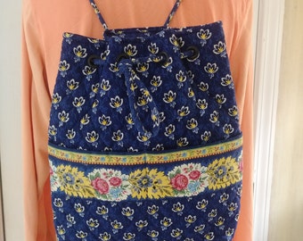 Vera Bradley Drawstring Backpack Retired Maison Blue Floral Pattern