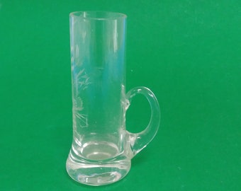 Vintage Etched Cut Glass Shoot, Tall Shot Glass with Handle Weighted Bottom Shot