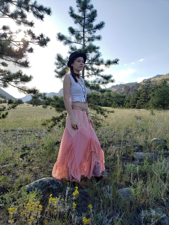 Vintage 70's Homemade Velvet and Lace Maxi Skirt -