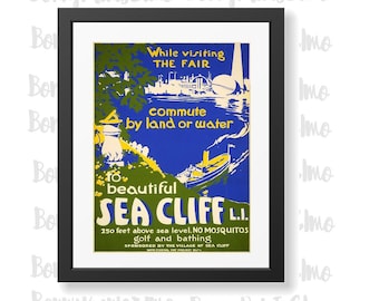 1930s WPA Long Island Sea Cliff Vintage Style Travel Poster 24x36