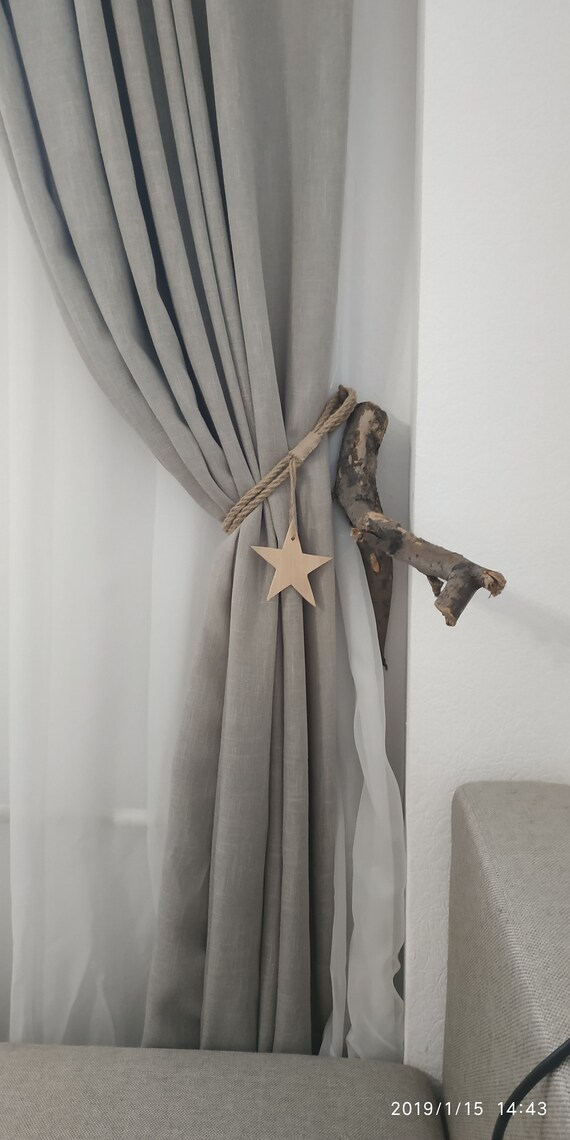 Rope Curtain Tiebacks With Wooden Star Nursery Curtain Tie Etsy