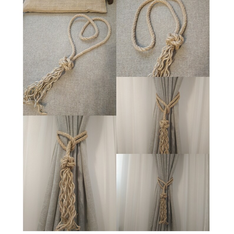 Jute Curtain Tie Backs Tassel Rustic Curtain Tie back Etsy