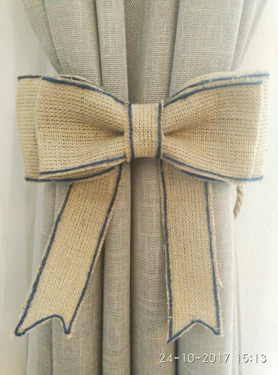 Nursery Curtain Tie Backs Burlap Bow Curtain Tie Backs Gypsy Etsy