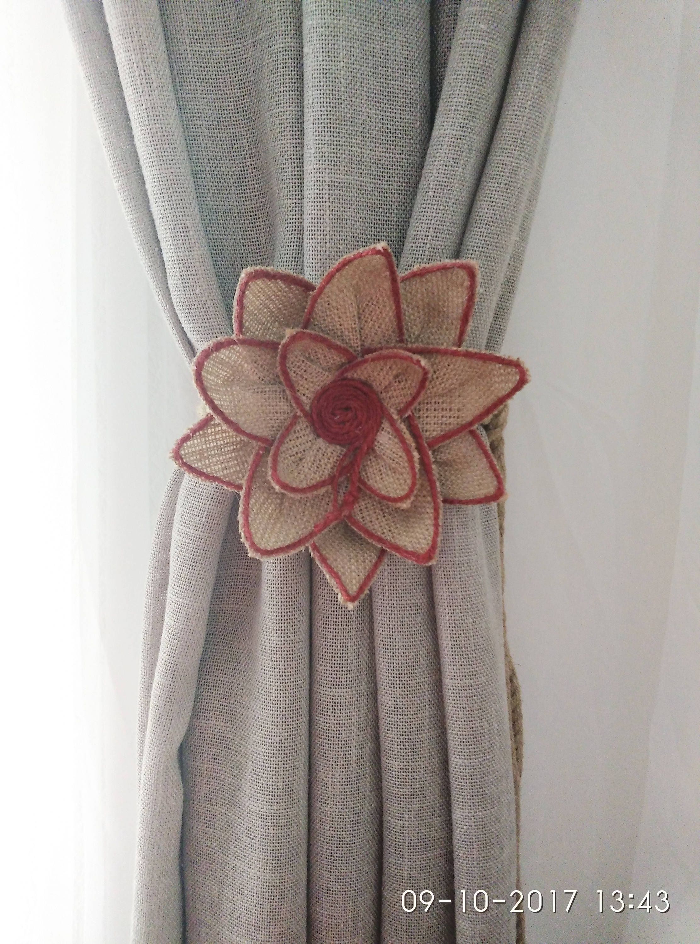 Burlap Flower Tiebacks Large 3d Flower Curtain Tie Backs Etsy