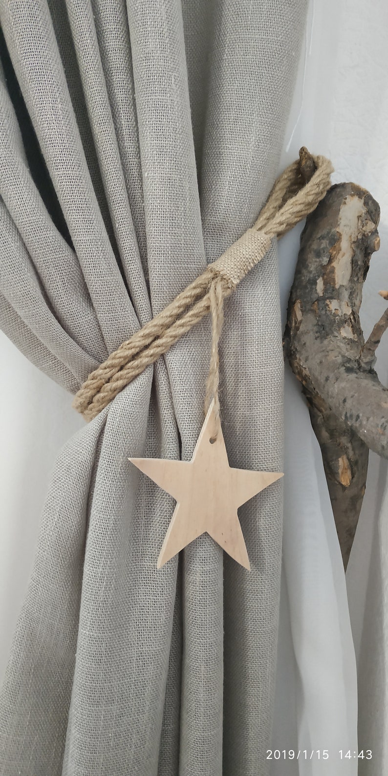 Rope Curtain Tiebacks with Wooden Star Nursery Curtain Tie Etsy