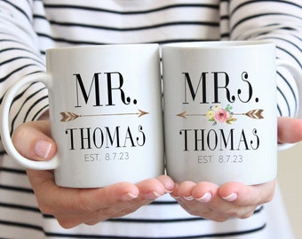 MUG SET Mr and Mrs Coffee Custom Couples Mugs, Wedding Gift