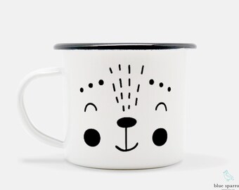 Cartoon Bear Camp Style Mug, Monochrome, Smiling Happy Bear