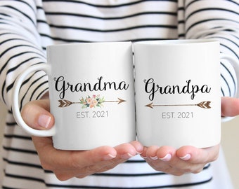 SET Grandma And Grandpa Custom Mugs, Pregnancy Reveal to Grandparents