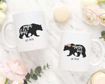 SET Mama Bear And Papa Bear Personalized Black Bear Mugs