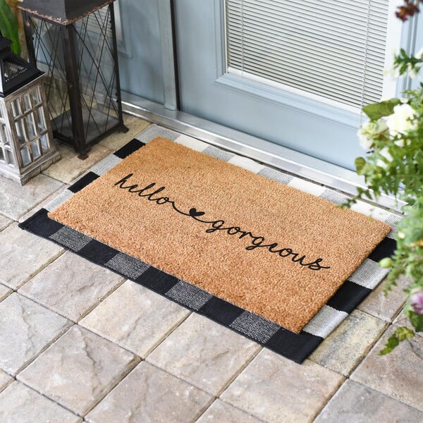 Quote Doormat, Welcome doormat, Hello Gorgeous Doormat, Housewarming Gift, College Dorm, Funny Welcome Mat, Heart Doormat, All Weather Mat
