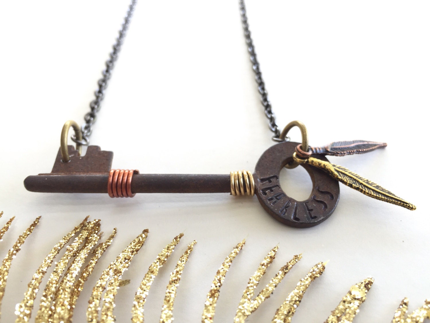 fearless hand stamped key iron skeleton key necklace keepsake