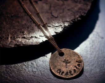 Gratitude Necklace Grateful Neckace Lucky Penny Necklace Hand Stamped Penny Necklace Distressed Penny Gift Dandelion Puff