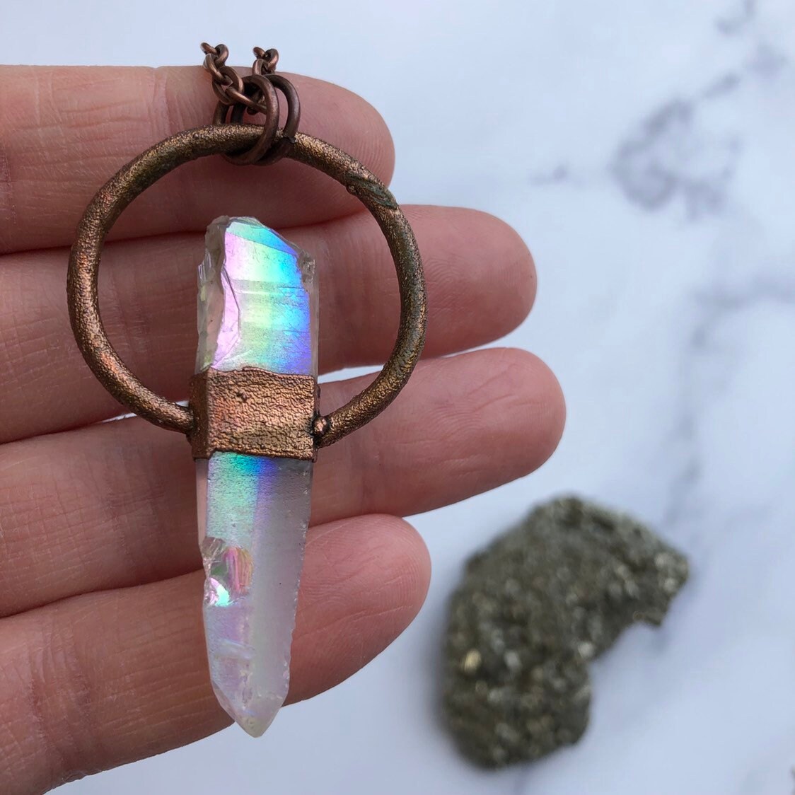 Angel Aura Quartz Electroformed Necklace • Crystal Copper