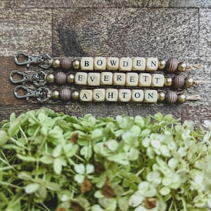 Personalized Name Keychain Diaper Bag Charm  Backpack Tag Name Bead Keychain Charm for Diaper Bag Tag for Backpacks Custom Beaded Keychain