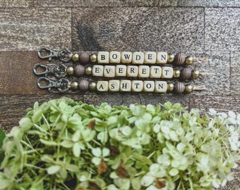 Personalized Name Keychain Diaper Bag Charm  Backpack Tag Name Bead Keychain Charm for Diaper Bag Tag for Backpacks Custom Beaded Keychain