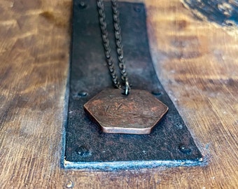 Copper Hexagon Necklace - Rustic Unisex Jewelry