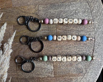 Personalized Diaper Bag Charm Backpack Accessories Name Bead Keychain Charm for Diaper Bag Tag for Backpacks Custom Beaded Keychain Stocking