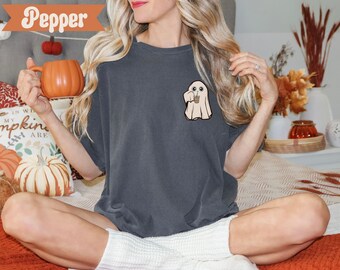 Little Ghost Iced Coffee Comfort Colors® Shirt Retro Ghost Shirt Halloween TShirt Retro Halloween Shirt Funny Halloween Shirt Ghost Coffee