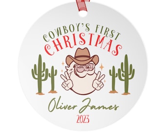 Custom Cowboys First Christmas Ornament Babys First Christmas Metal Ornament Western Christmas New Baby Ornament