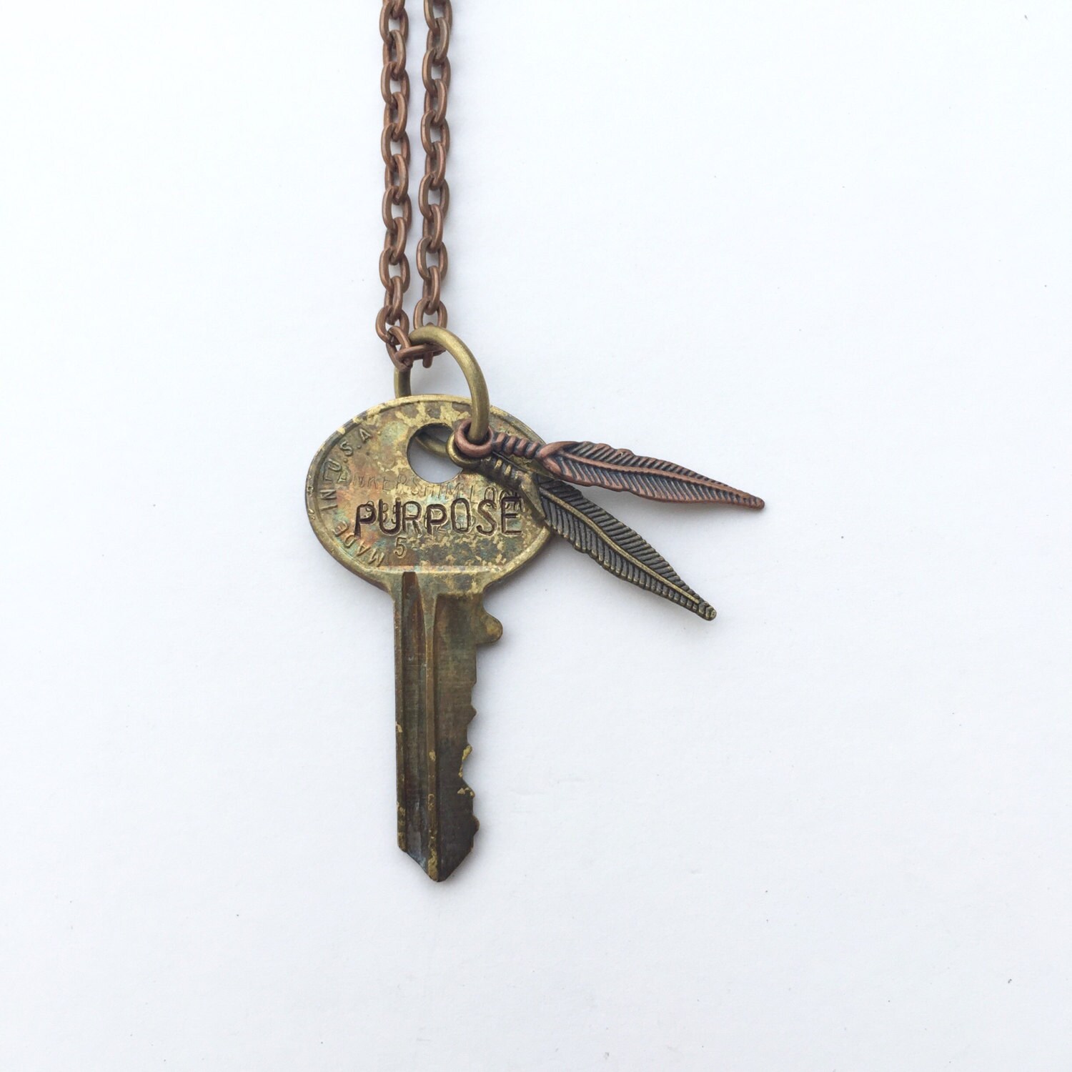 purpose necklace hand stamped recycled key necklace keepsake with