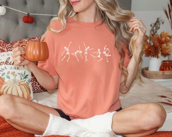 Skeleton Halloween Shirt Comfort Colors Dancing Skeletons Halloween TShirt Dancing Skeletons TShirt Halloween Shirt Minimalist Halloween Tee