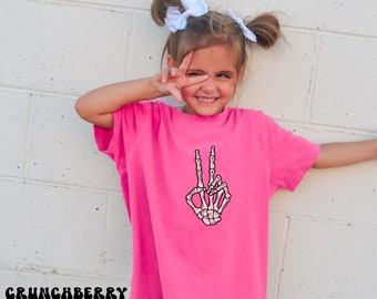 Skeleton Peace Sign Youth Shirt Skeleton Hand Kids Shirt Cool Kids Halloween Shirt Comfort Colors Halloween Kids Tshirt