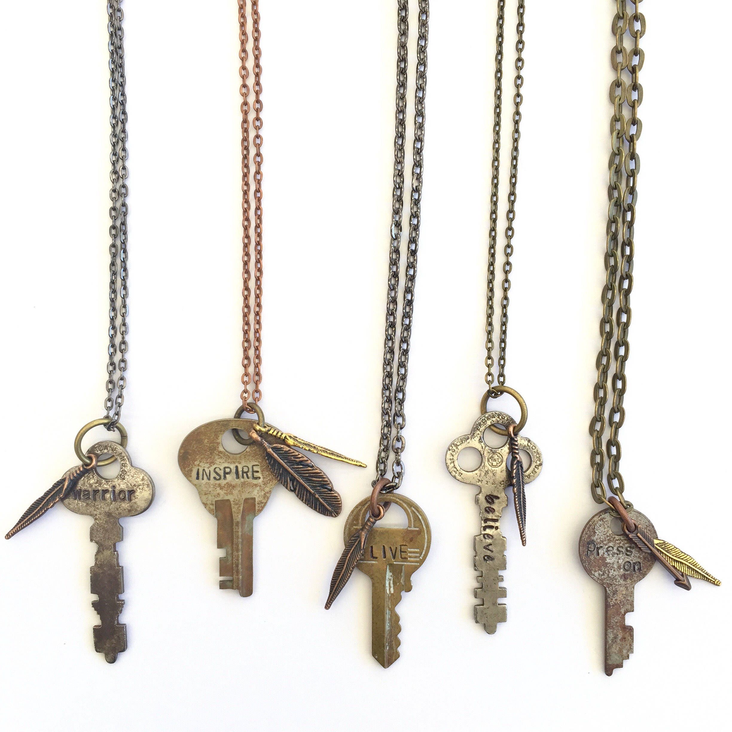 key necklace • custom hand stamped • vintage key necklace keepsake