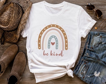 Be Kind Shirt Rainbow Shirt Be Kind T-Shirt Bee Kind Tee Inspirational Shirt Bohemian Shirt Oh Happy Day Boho T-Shirt Women's Graphic TShirt