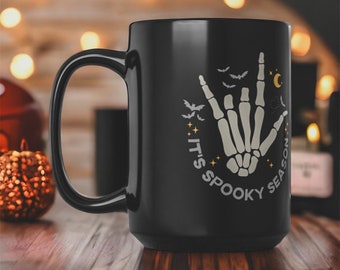 Spooky Season Mug Halloween Coffee Cup Spooky Mug Happy Halloween Black Mug Dancing Skeleton Mug Skeleton Hand Mug Halloween Gift