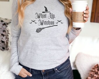 Witch Halloween Shirt Long Sleeve Spooky Shirt Witch Bats Fall Shirt Autumn Shirt Halloween Shirt for Women Spooky Season Shirt Witch Shirt