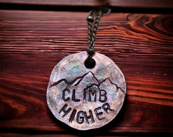 Climb Higher | Mountain Necklace | Lucky Penny Necklace | Hand-Stamped Penny Necklace | Distressed Penny