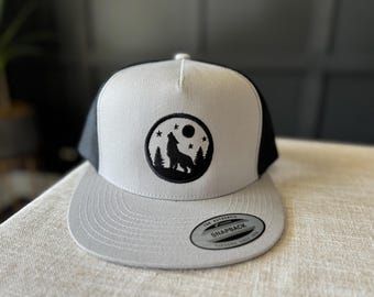 Embroidered Wolf Trucker Hat Camping Hat Gift for Him Outdoors Trucker Hat Wolf Trucker Hat Dad Hat Hiking Trucker Hat for Men Lone Wolf Hat