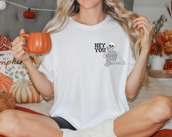 Skeleton Tshirt Comfort Colors Hey Ghosy Shirt Funny Halloween Shirt Men Women Halloween Tee