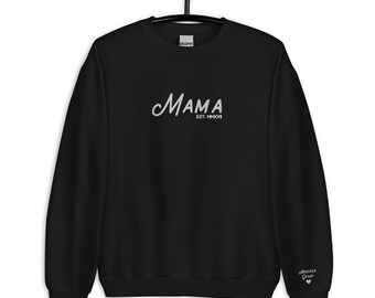 Mama Embroidered Sweatshirt Custom Mama Shirt with Kids Names Pregnancy Reveal Sweatshirt Heart On Sleeve Gift for New Mom Baby Shower Gift
