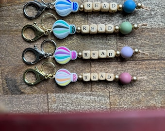 Kids Keychain READ Readalot Rosie Backpack Keychain Diaper Bag Tag Reading Keychain Kids Keychain Charm Hot Air Balloon Keychain